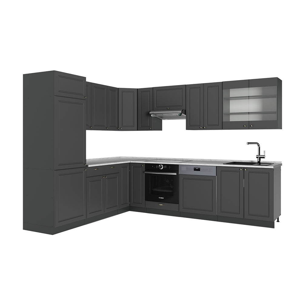Vicco Cucina angolare completa Landhaus antrazit-oro 287 x 60 cm , PL Marmo