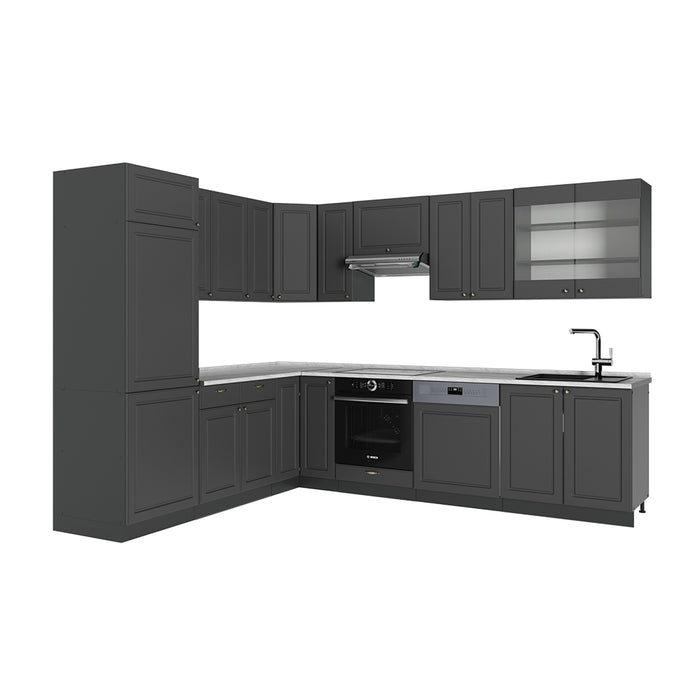 Vicco Cucina angolare completa Landhaus antrazit-oro 287 x 60 cm , PL Marmo