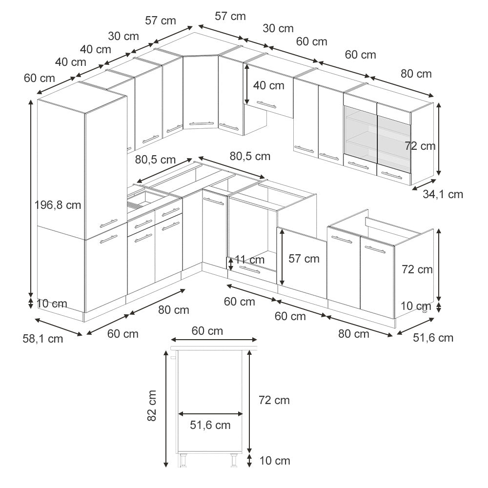 Vicco Cucina angolare completa Landhaus antrazit-oro 287 x 60 cm , PL Antracite