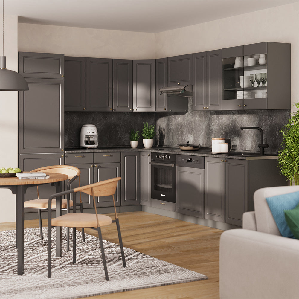 Vicco Cucina angolare completa Landhaus antrazit-oro 287 x 46 cm senza piano di lavoro