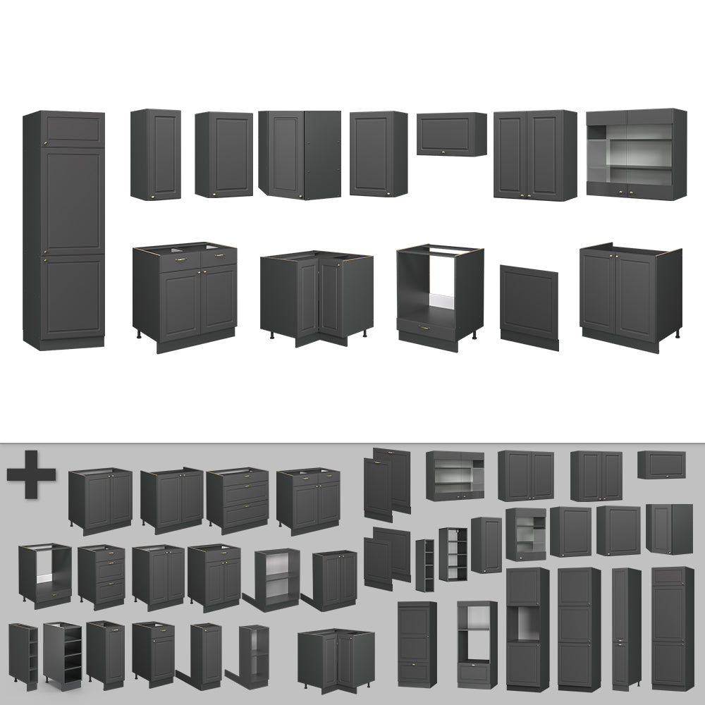 Vicco Cucina angolare completa Landhaus antrazit-oro 287 x 60 cm , PL Marmo