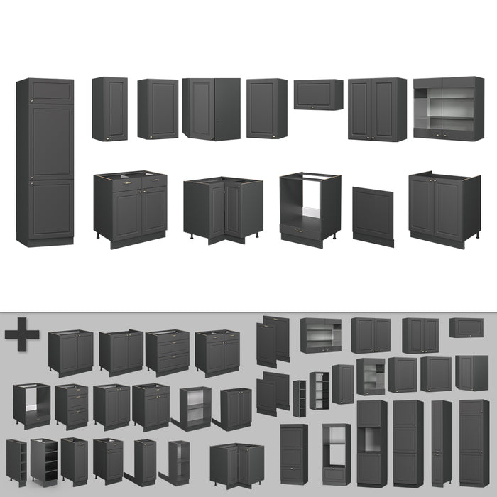 Vicco Cucina angolare completa Landhaus antrazit-oro 287 x 60 cm , PL Antracite