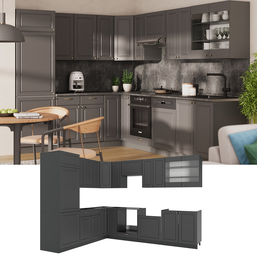 Vicco Cucina angolare completa Landhaus antrazit-oro 287 x 60 cm , PL Rovere