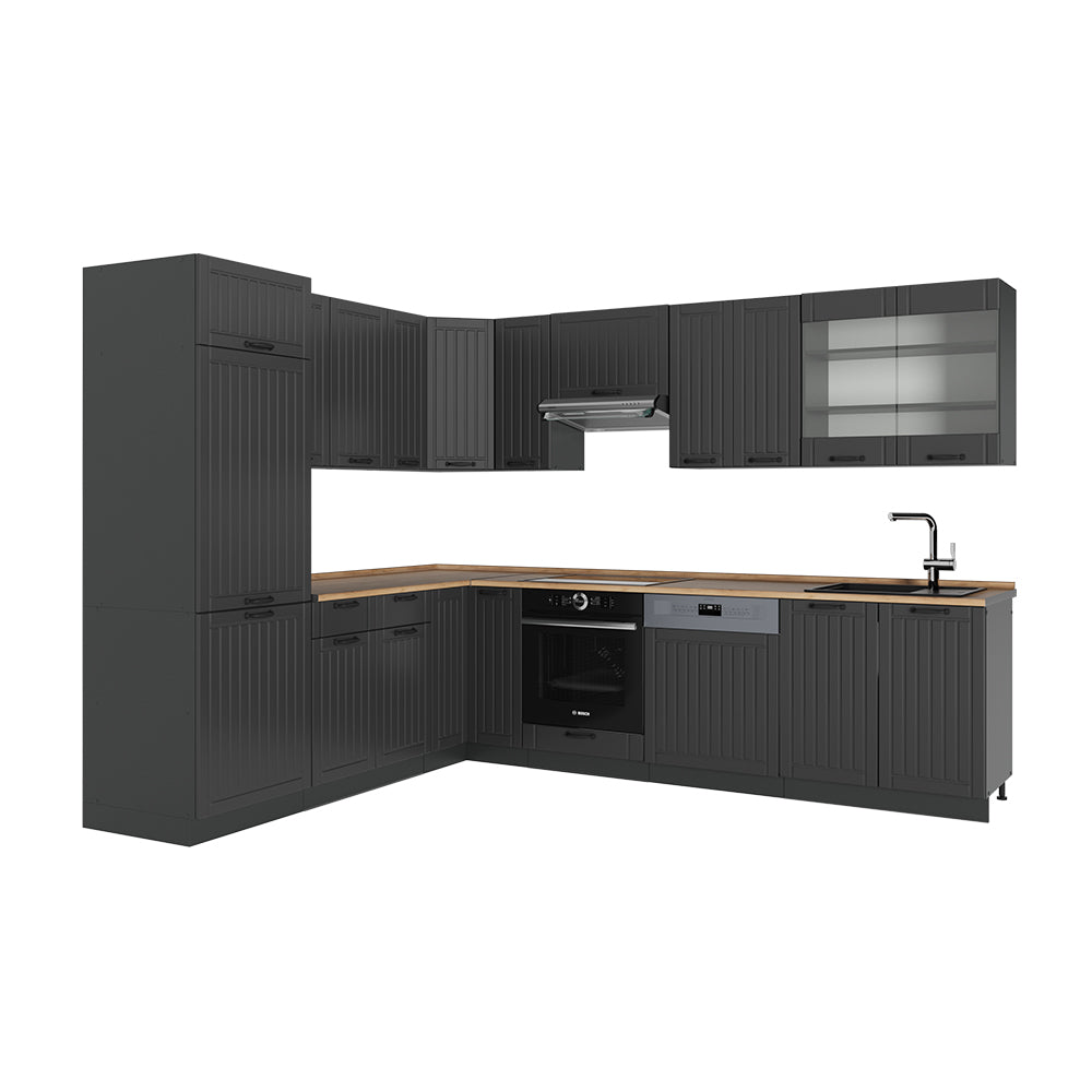 Vicco Cucina angolare completa Grigio scuro 287 x 60 cm , PL Rovere
