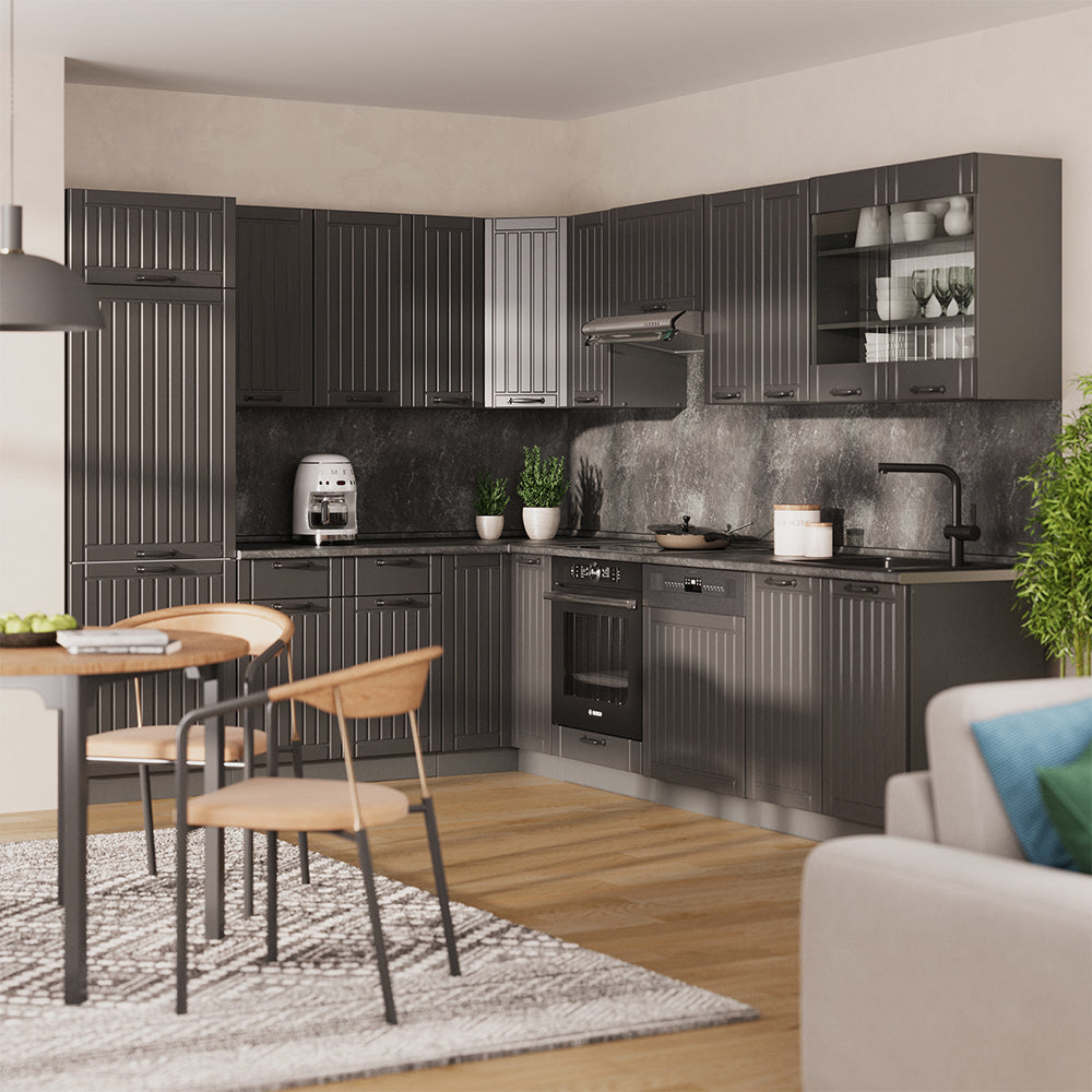 Vicco Cucina angolare completa Grigio scuro 287 x 46 cm senza piano di lavoro