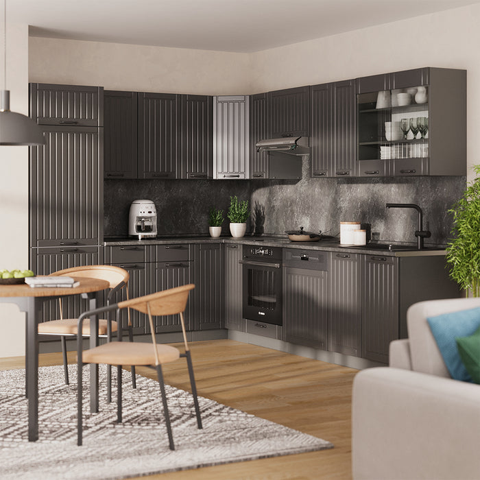 Vicco Cucina angolare completa Grigio scuro 287 x 60 cm , PL Marmo