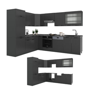 Vicco Cucina angolare completa Grigio scuro 287 x 60 cm , PL Rovere