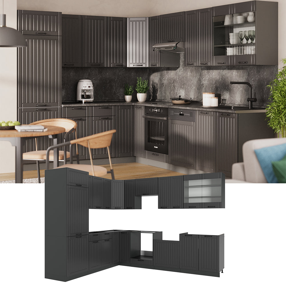 Vicco Cucina angolare completa Grigio scuro 287 x 46 cm senza piano di lavoro