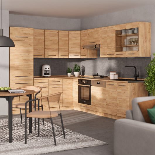 Vicco Cucina angolare completa Quercia dorata 287 x 46 cm senza piano di lavoro
