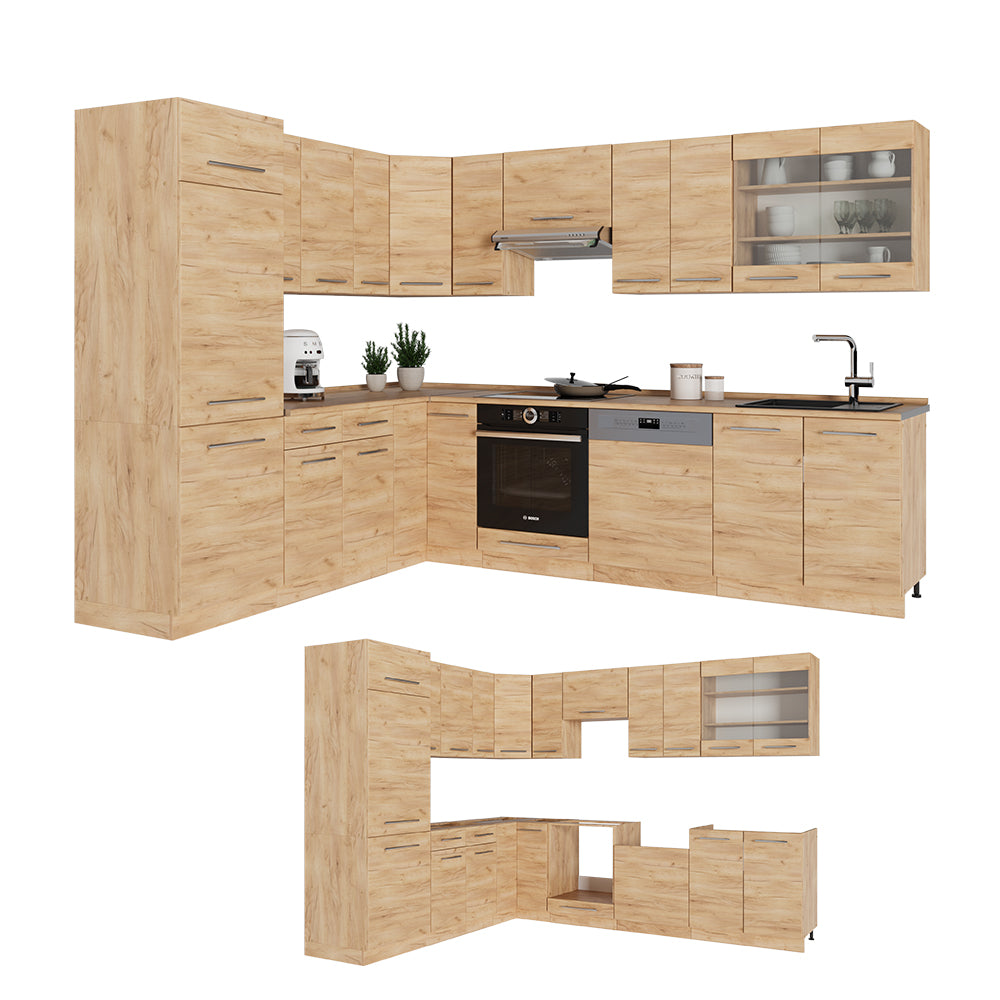 Vicco Cucina angolare completa Quercia dorata 227 x 60 cm , PL Marmo