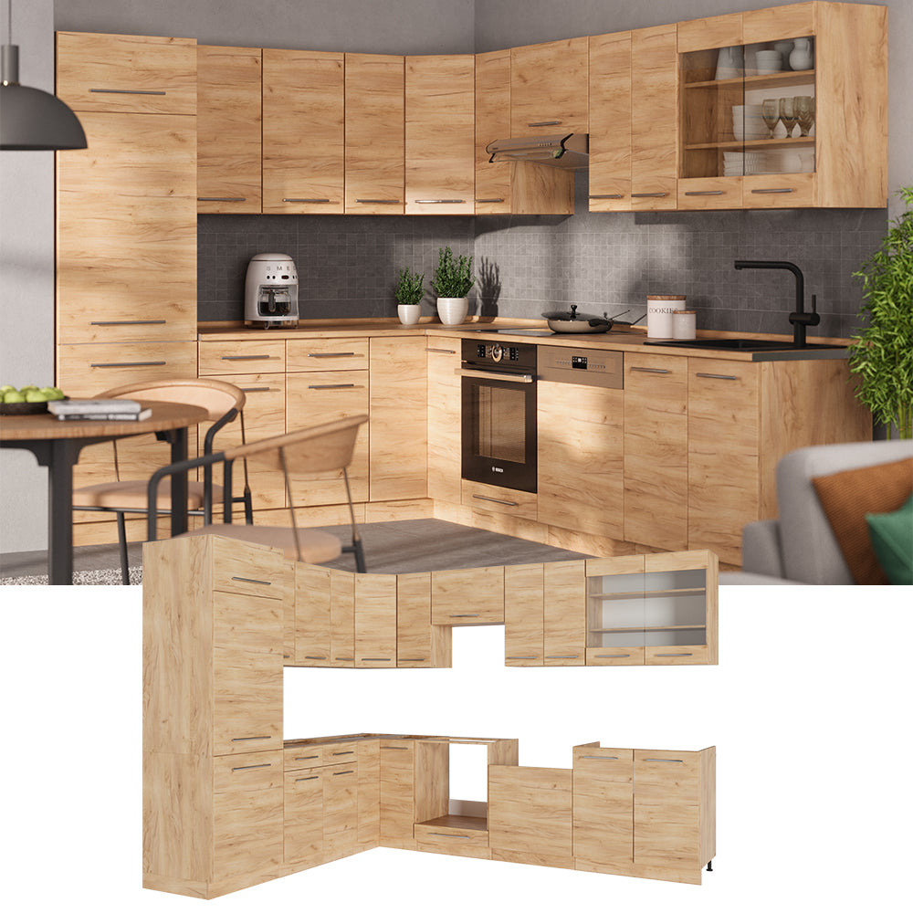 Vicco Cucina angolare completa Quercia dorata 227 x 60 cm , PL Antracite