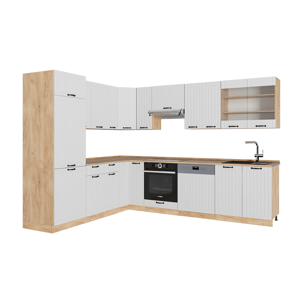 Vicco Cucina angolare completa Bianco casa di campagna 287 x 60 cm , PL Rovere