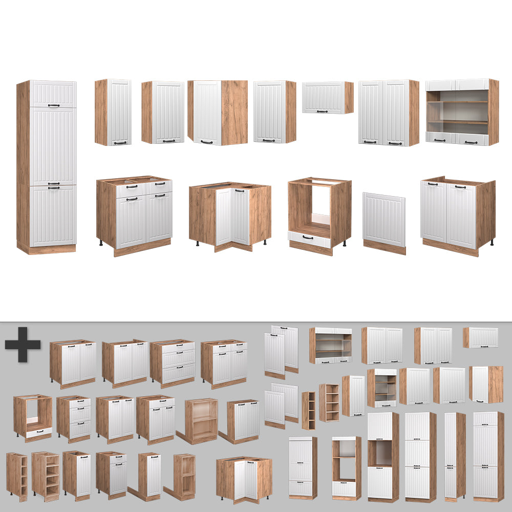 Vicco Cucina angolare completa Bianco casa di campagna 227 x 60 cm , PL Marmo