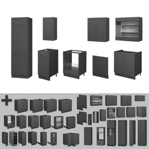 Vicco Cucina componibile Landhaus antrazit-oro 300 cm senza piano di lavoro