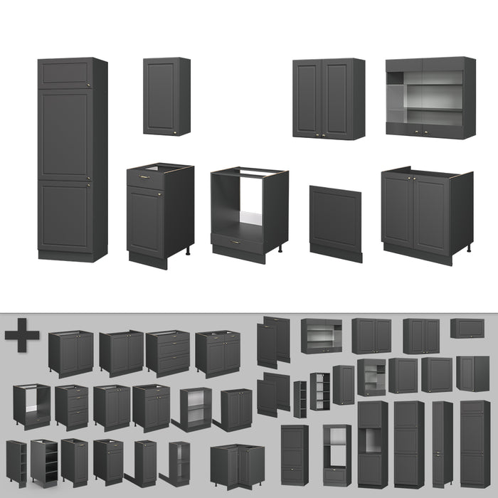 Vicco Cucina componibile Landhaus antrazit-oro 300 cm senza piano di lavoro