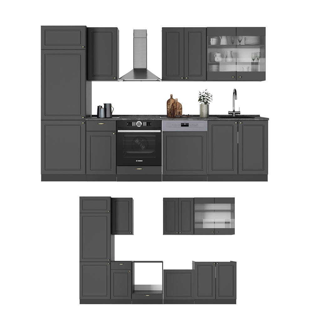 Vicco Cucina componibile Landhaus antrazit-oro 300 cm senza piano di lavoro