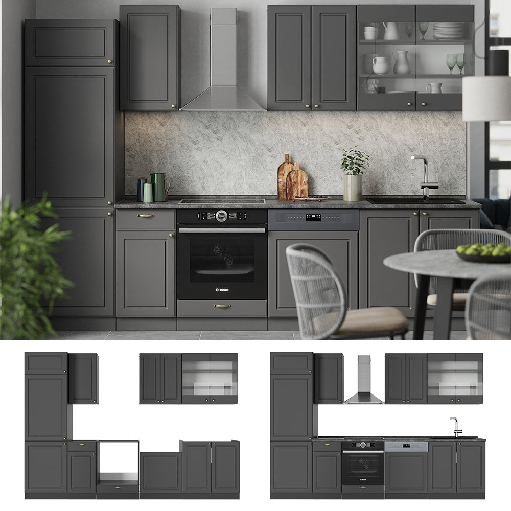 Vicco Cucina componibile Landhaus antrazit-oro 300 cm , PL Antracite