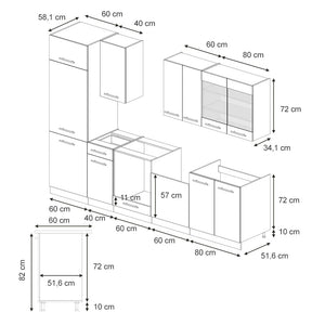 Vicco Cucina componibile Antracite lucido 300 cm , PL Antracite