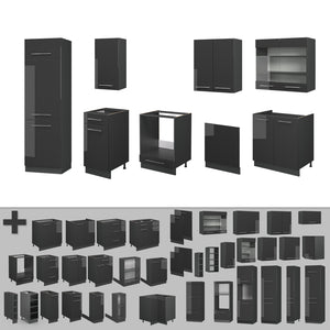 Vicco Cucina componibile Antracite lucido 300 cm senza piano di lavoro