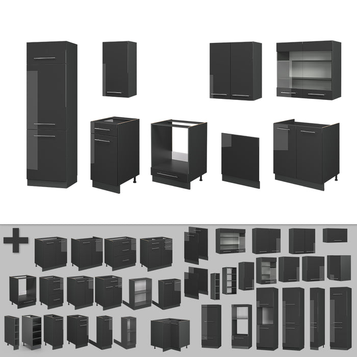 Vicco Cucina componibile Antracite lucido 300 cm , PL Antracite