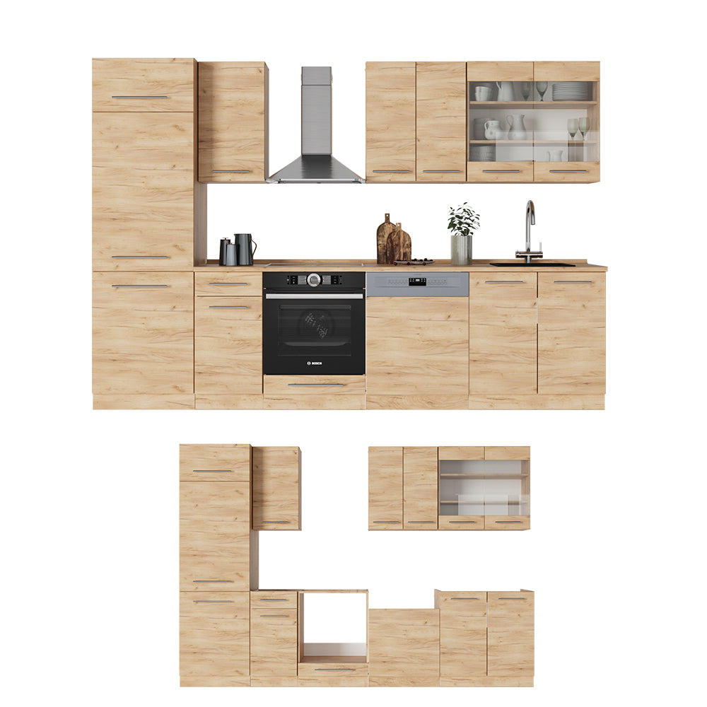 Vicco Cucina componibile Quercia dorata 300 cm , PL Marmo