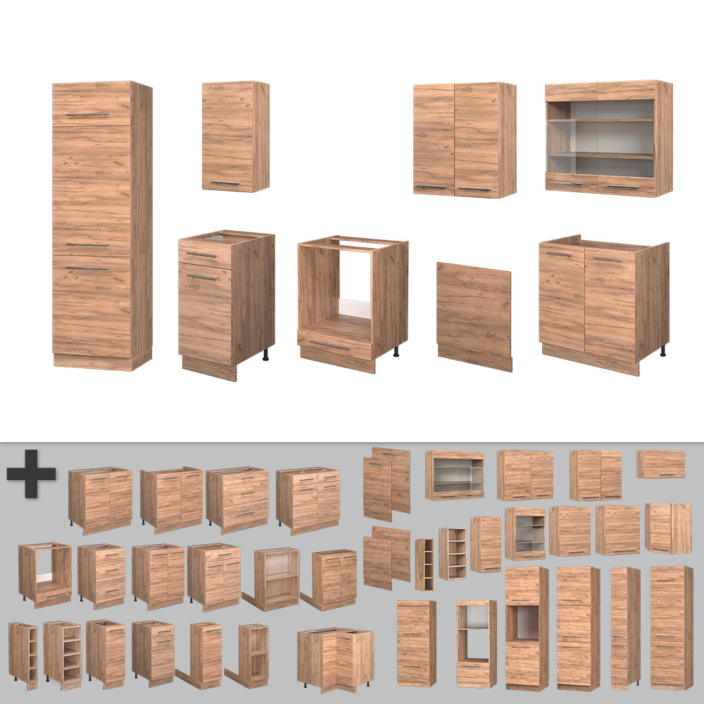 Vicco Cucina componibile Quercia dorata 300 cm , PL Antracite