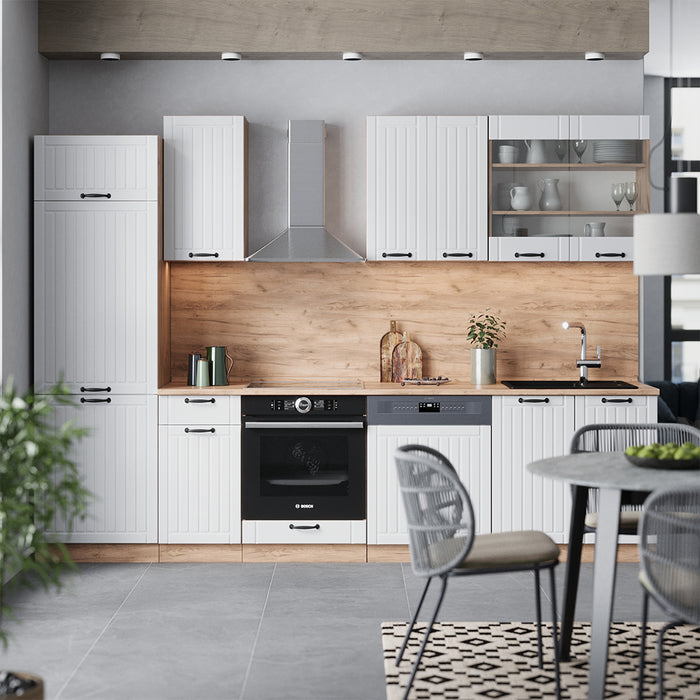 Vicco Cucina componibile Bianco casa di campagna 300 cm , PL Rovere