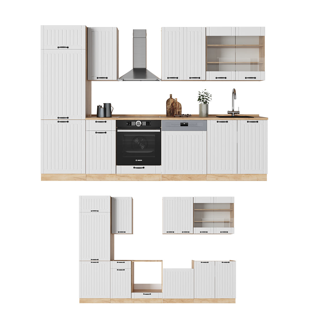 Vicco Cucina componibile Bianco casa di campagna 300 cm , PL Marmo