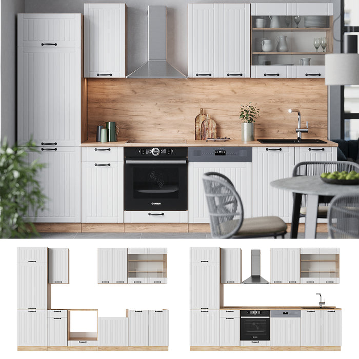 Vicco Cucina componibile Bianco casa di campagna 300 cm , PL Marmo