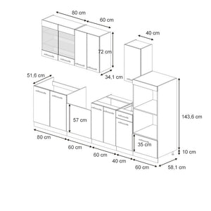 Vicco Cucina componibile Landhaus antrazit-oro 300 cm con armadio alto, senza piano di lavoro