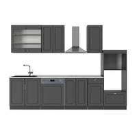 Vicco Cucina componibile Landhaus antrazit-oro 300 cm con armadio alto, PL Marmo