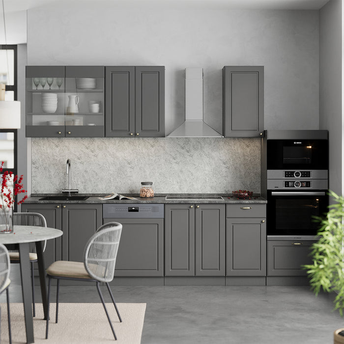 Vicco Cucina componibile Landhaus antrazit-oro 300 cm con armadio alto, PL Rovere