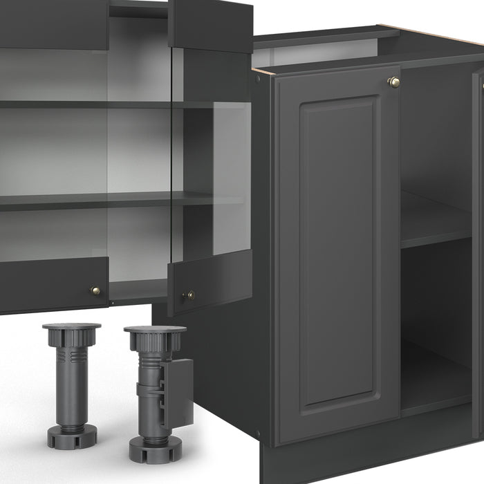 Vicco Cucina componibile Landhaus antrazit-oro 300 cm con armadio alto, senza piano di lavoro