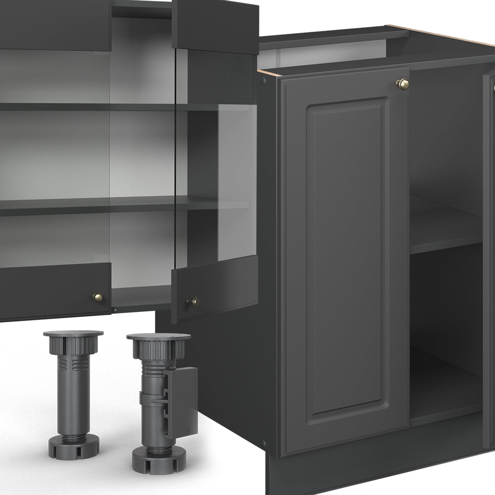 Vicco Cucina componibile Landhaus antrazit-oro 300 cm con armadio alto, PL Rovere