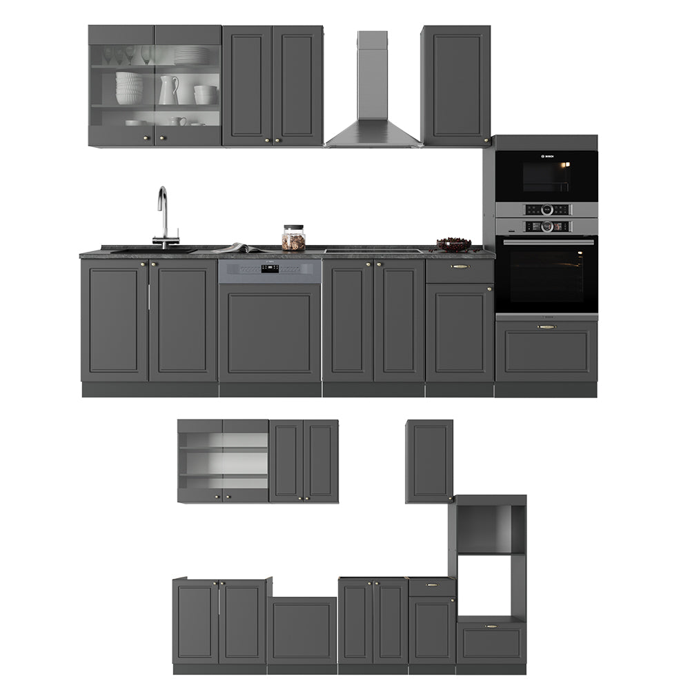 Vicco Cucina componibile Landhaus antrazit-oro 300 cm con armadio alto, PL Antracite