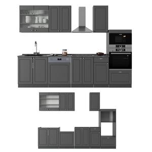 Vicco Cucina componibile Landhaus antrazit-oro 300 cm con armadio alto, PL Antracite