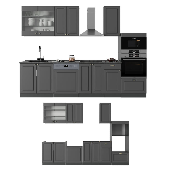 Vicco Cucina componibile Landhaus antrazit-oro 300 cm con armadio alto, PL Marmo