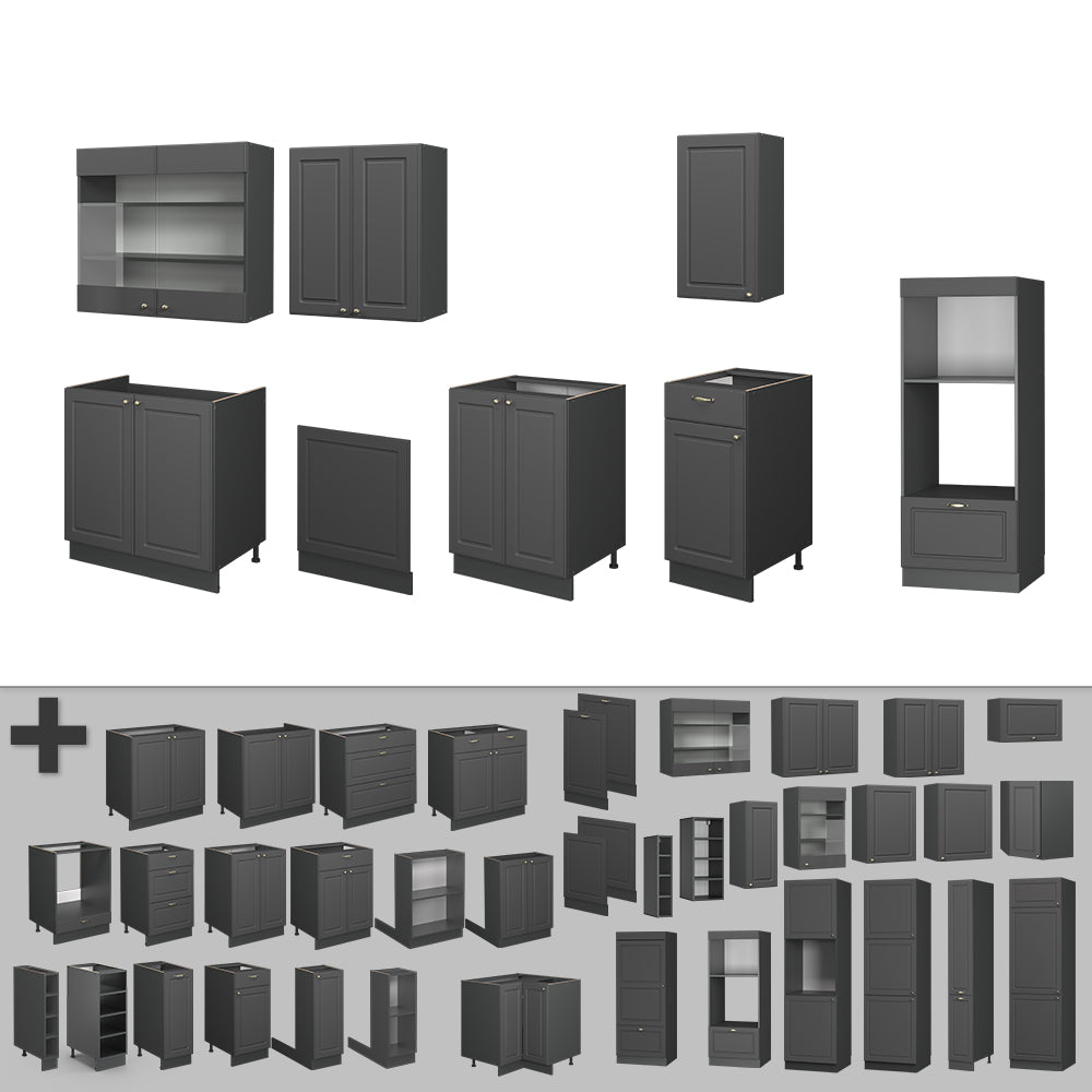 Vicco Cucina componibile Landhaus antrazit-oro 300 cm con armadio alto, PL Marmo