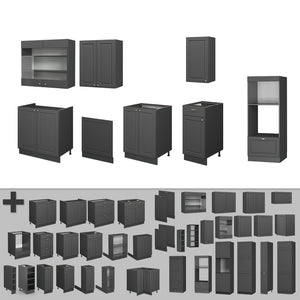 Vicco Cucina componibile Landhaus antrazit-oro 300 cm con armadio alto, PL Marmo