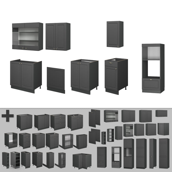 Vicco Cucina componibile Landhaus antrazit-oro 300 cm con armadio alto, PL Marmo