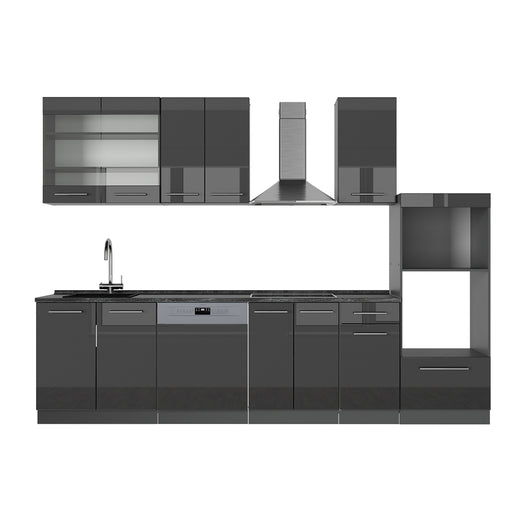 Vicco Cucina componibile Antracite lucido 300 cm con armadio alto, PL Antracite