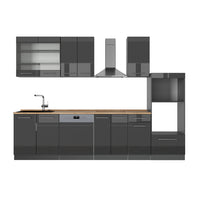 Vicco Cucina componibile Antracite lucido 300 cm con armadio alto, PL Rovere