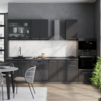 Vicco Cucina componibile Antracite lucido 300 cm con armadio alto, PL Rovere