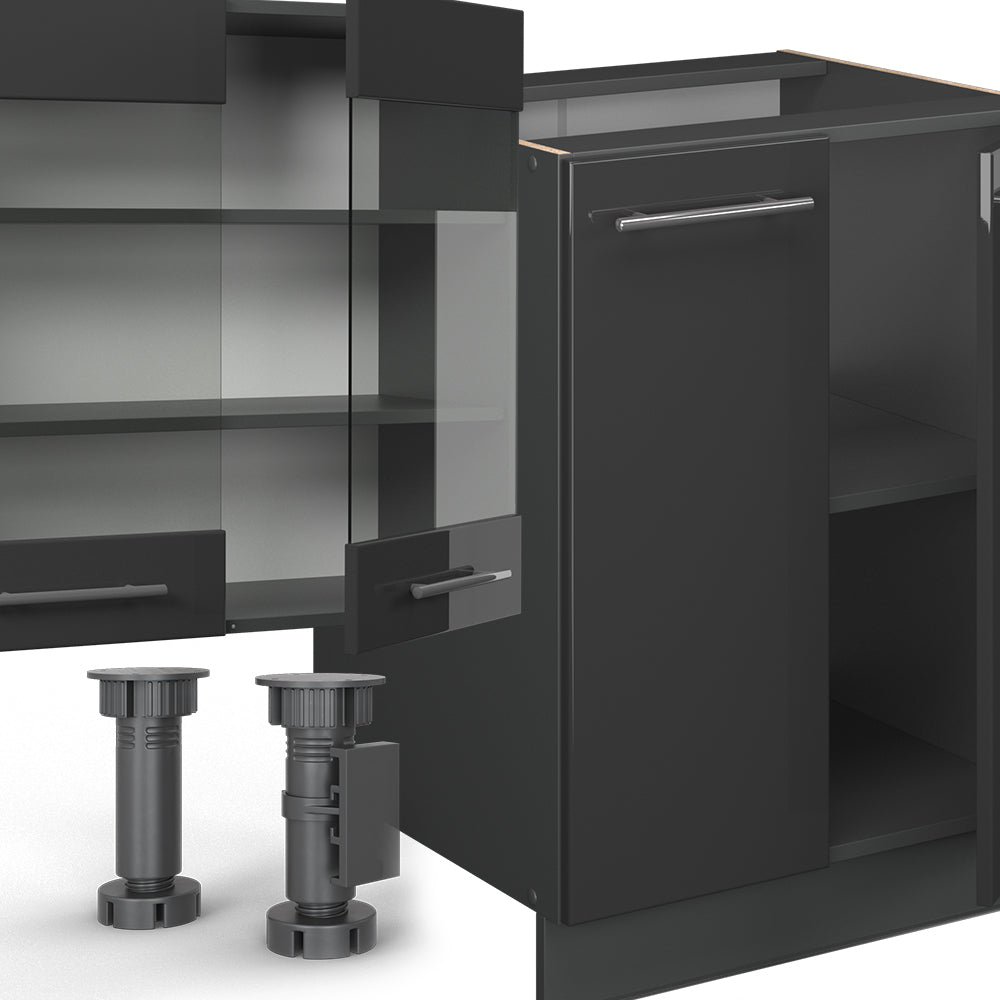 Vicco Cucina componibile Antracite lucido 300 cm con armadio alto, PL Marmo