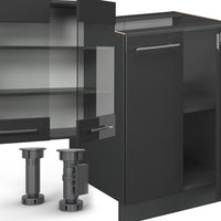 Vicco Cucina componibile Antracite lucido 300 cm con armadio alto, PL Marmo