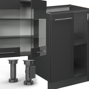 Vicco Cucina componibile Antracite lucido 300 cm con armadio alto, PL Rovere
