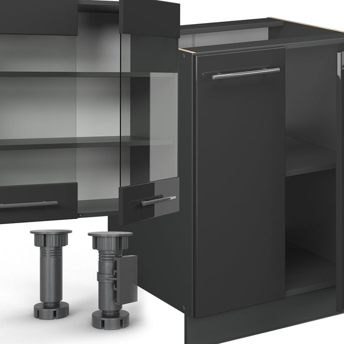 Vicco Cucina componibile Antracite lucido 300 cm con armadio alto, PL Rovere