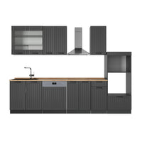 Vicco Cucina componibile Grigio scuro 300 cm con armadio alto, PL Rovere