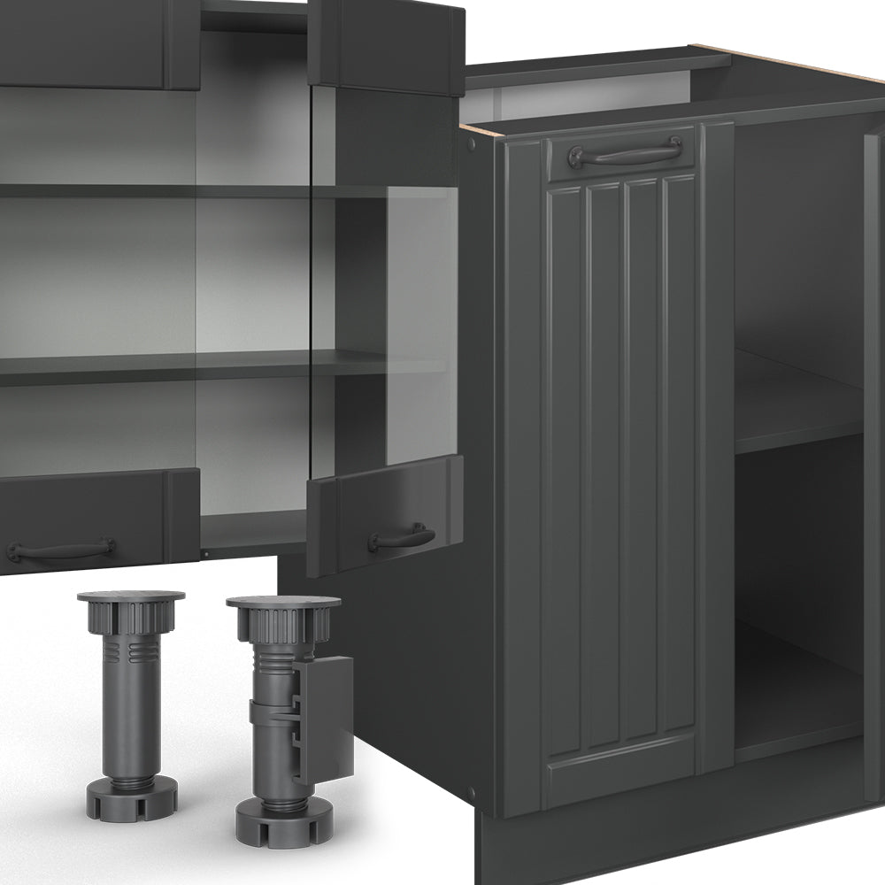 Vicco Cucina componibile Grigio scuro 300 cm con armadio alto, senza piano di lavoro