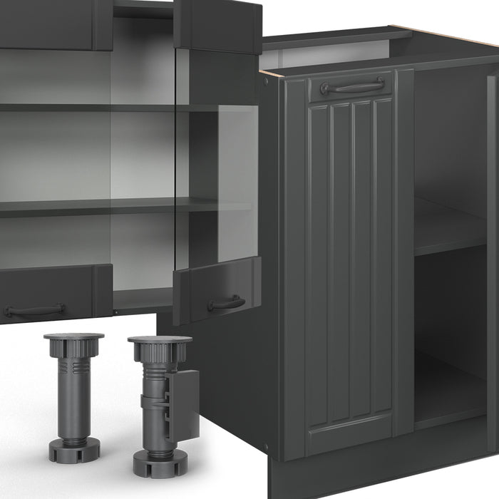 Vicco Cucina componibile Grigio scuro 300 cm con armadio alto, PL Rovere